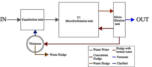 Diagrama de proceso en Planta BRM con Microbioflottazione
